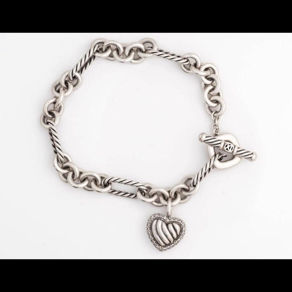 David Yurman Diamond Heart Charm Cable Bracelet